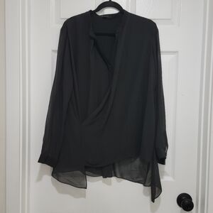 Allsaints Black Button Up Draped Women's Long Sleeve Sheer Blouse